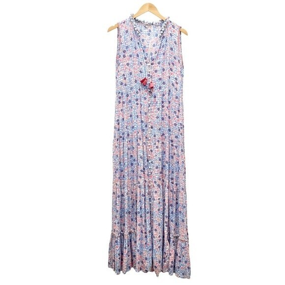 Poupette St. Barth Clara Maxi Dress Blue Bloom Floral Long Women’s Size Medium - Picture 7 of 16